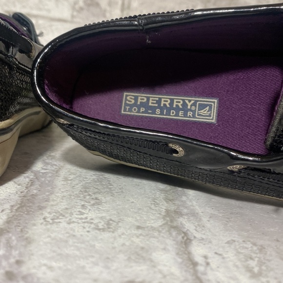 Sperry Topsider Black Sequins Shiny Black Trim‎ Purple Insole Women’s 7M - Picture 6 of 10